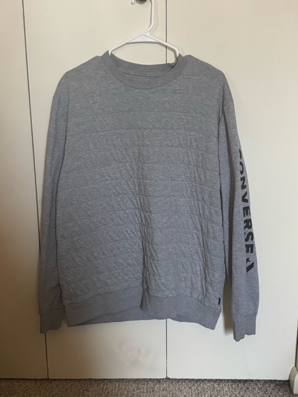 Converse Men's Light Gray Crewneck Sweatshirt with Sleeve Logo